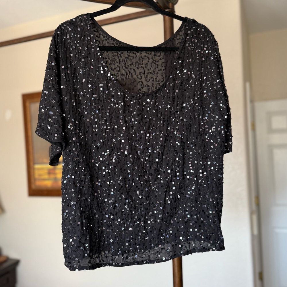 Eileen Fisher Black Sequin Blouse - Picture 3 of 7